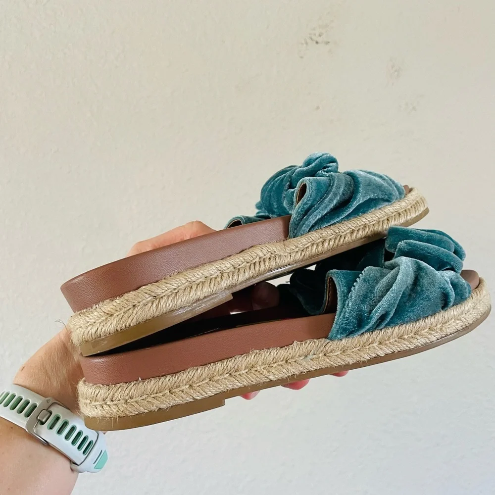 Zara Teal Velvet Knot Slide Sandals - Picture 6 of 7
